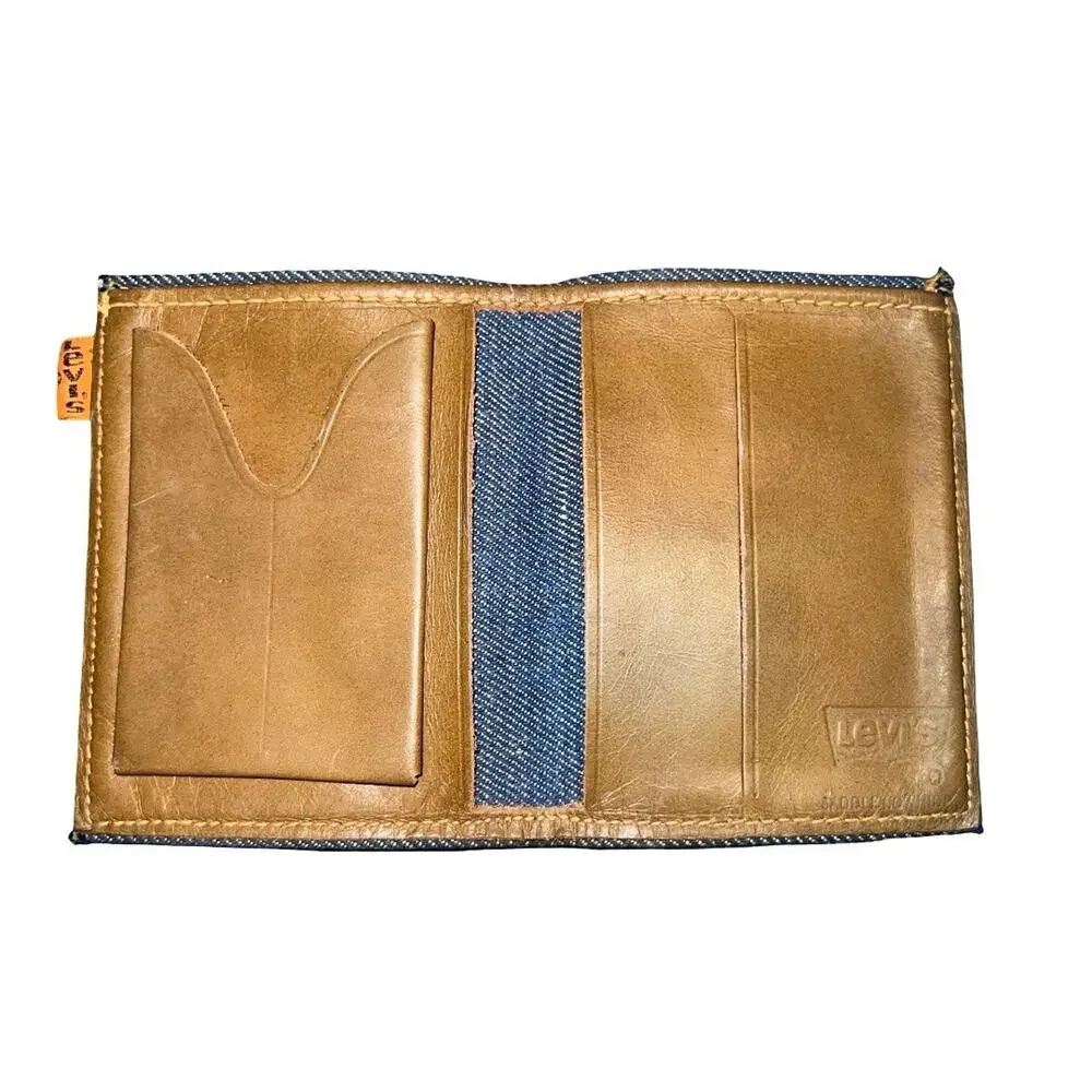 Vintage Levi’s Orange Tab Trifold Leather Saddle Cowhide Denim Wallet